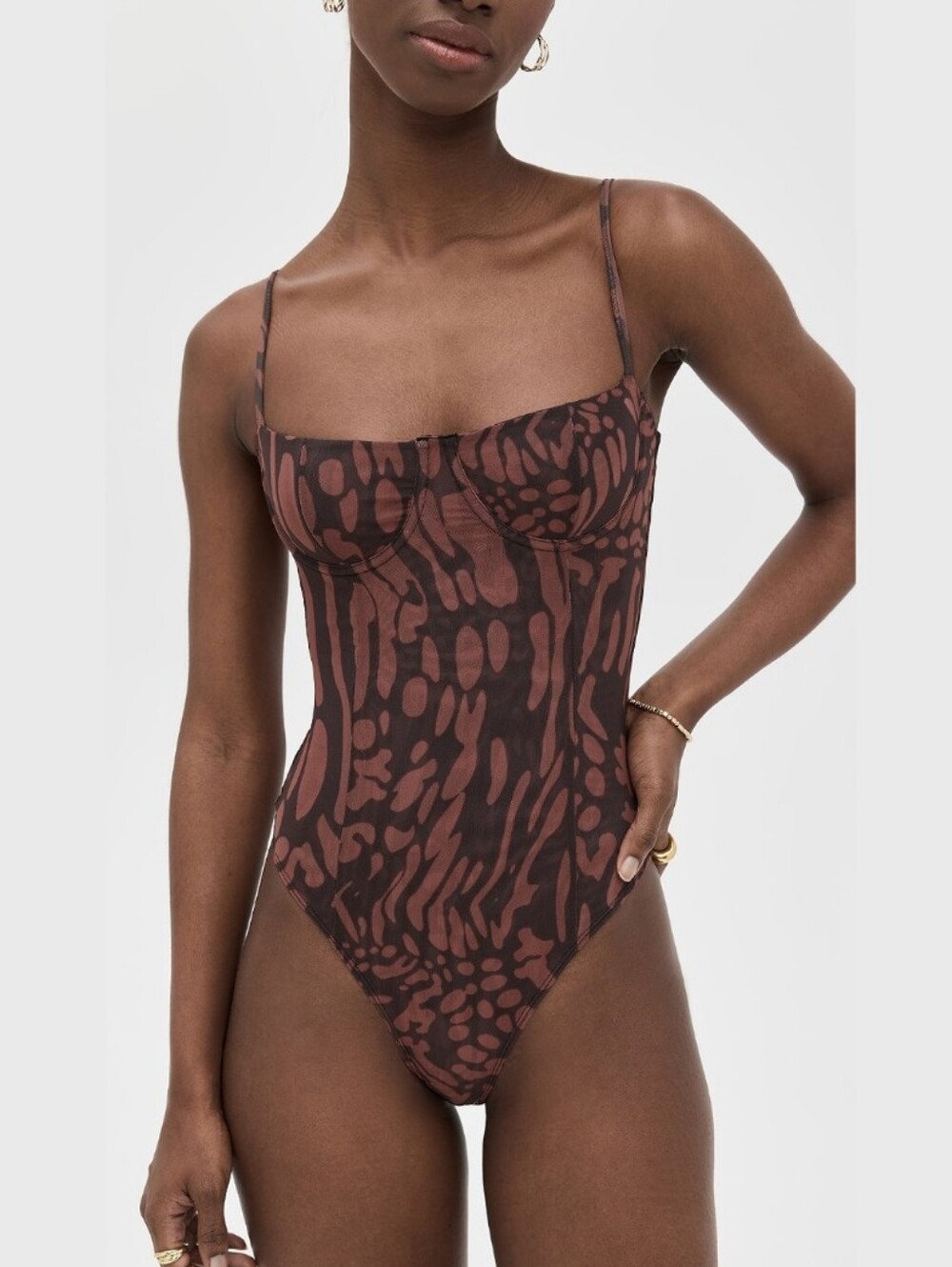 Good American Mesh Bustier Thong Bodysuit